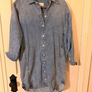 Denim Shirt Dress with Pockets